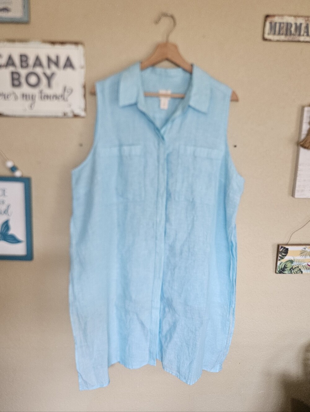 Chico's XL Linen Dress Blue Coastal Grandmother and effortless resortwear